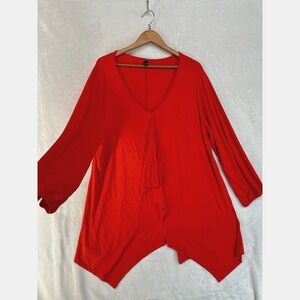 Amsterdam‎ Designer Yoek Orange Ruffle Tunic Blouse Women XL Plus Size STRETCHY
